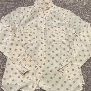 J Crew Polka Dot Sheer Button-Up Blouse 100% silk